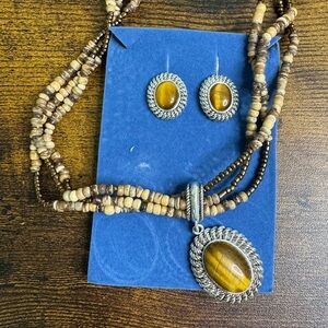 Avon Tiger's Eye Necklace and Earrings Set 2005